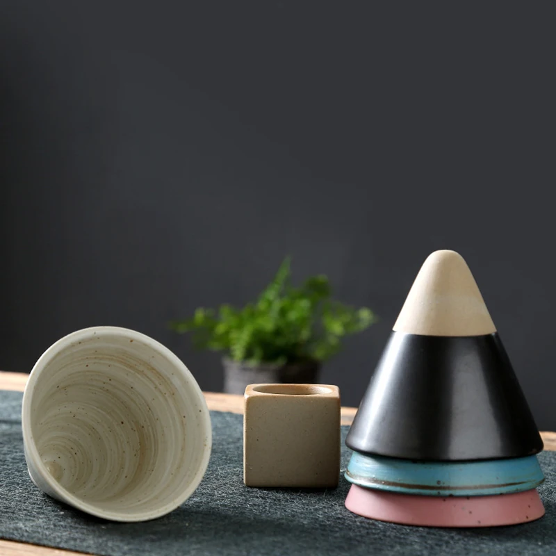 Tapered Coffee Cup Ceramic Coffee Mugs with Base Triangular Cone Shape Espresso-Cup Home Restaurant Drinking Utensils