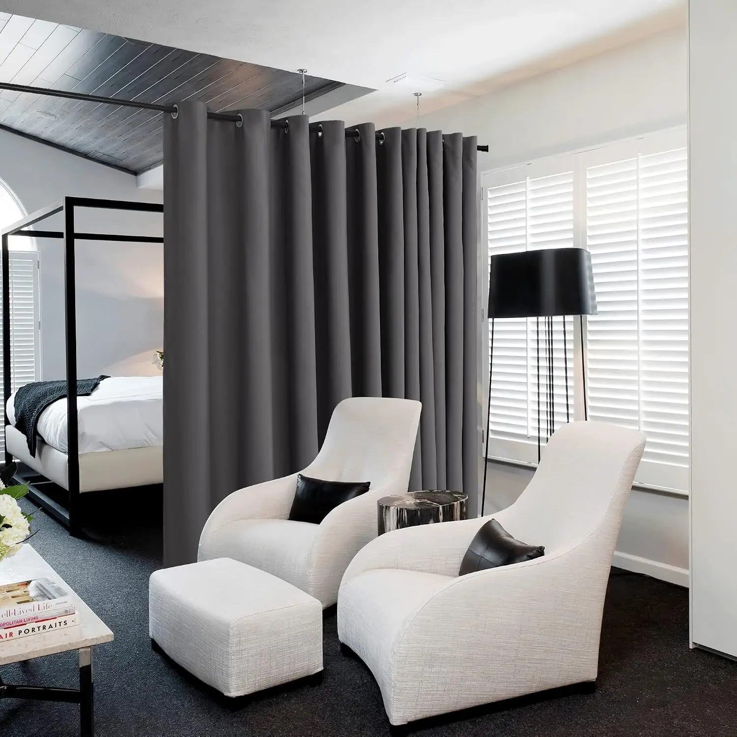 Extra Large Room Divider Blackout Grommet Top Partition Grey Curtain Screen