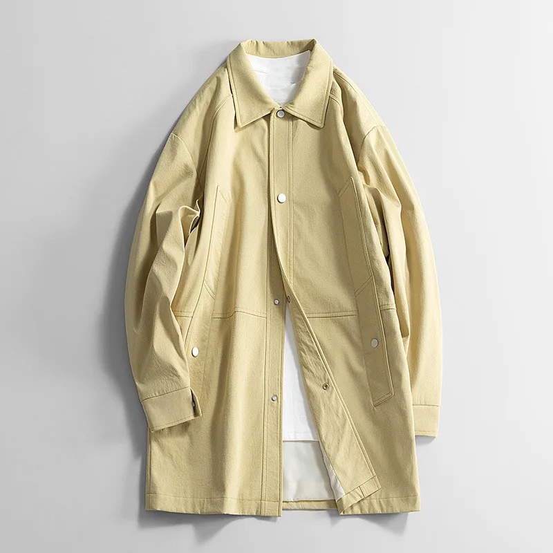2026 Frühling Herren Lange Jacke Locker Geschnittener Mittellanger Modischer Freizeitmantel Herren Umlegekragen Trenchcoat Modische Oberbekleidung Übergröße