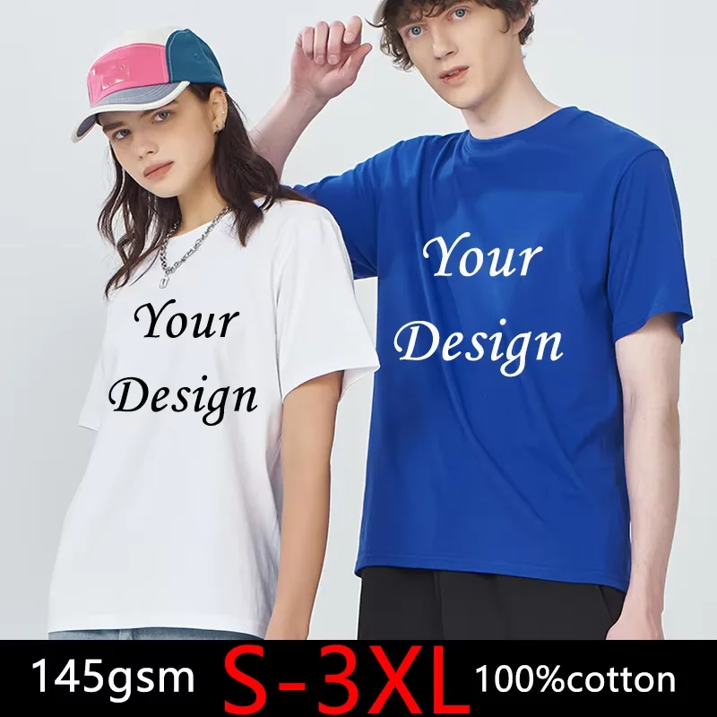 Free print 100% cotton Custom T shirts Make Your Design Logo Pictures or Texts Women Men  T shirt Eur size S-3XL