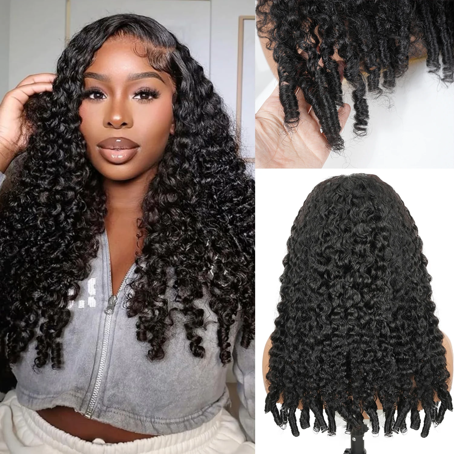 Natural Color 7x6 Glueless Lace Front Human Hair Wigs For Black Women Burmese Curly Hair Wig Full 7x6 Lace Frontal Wig Human Hair Vietnamese 220 Density Spiral Burmese Curly Lace Front Wig view 7