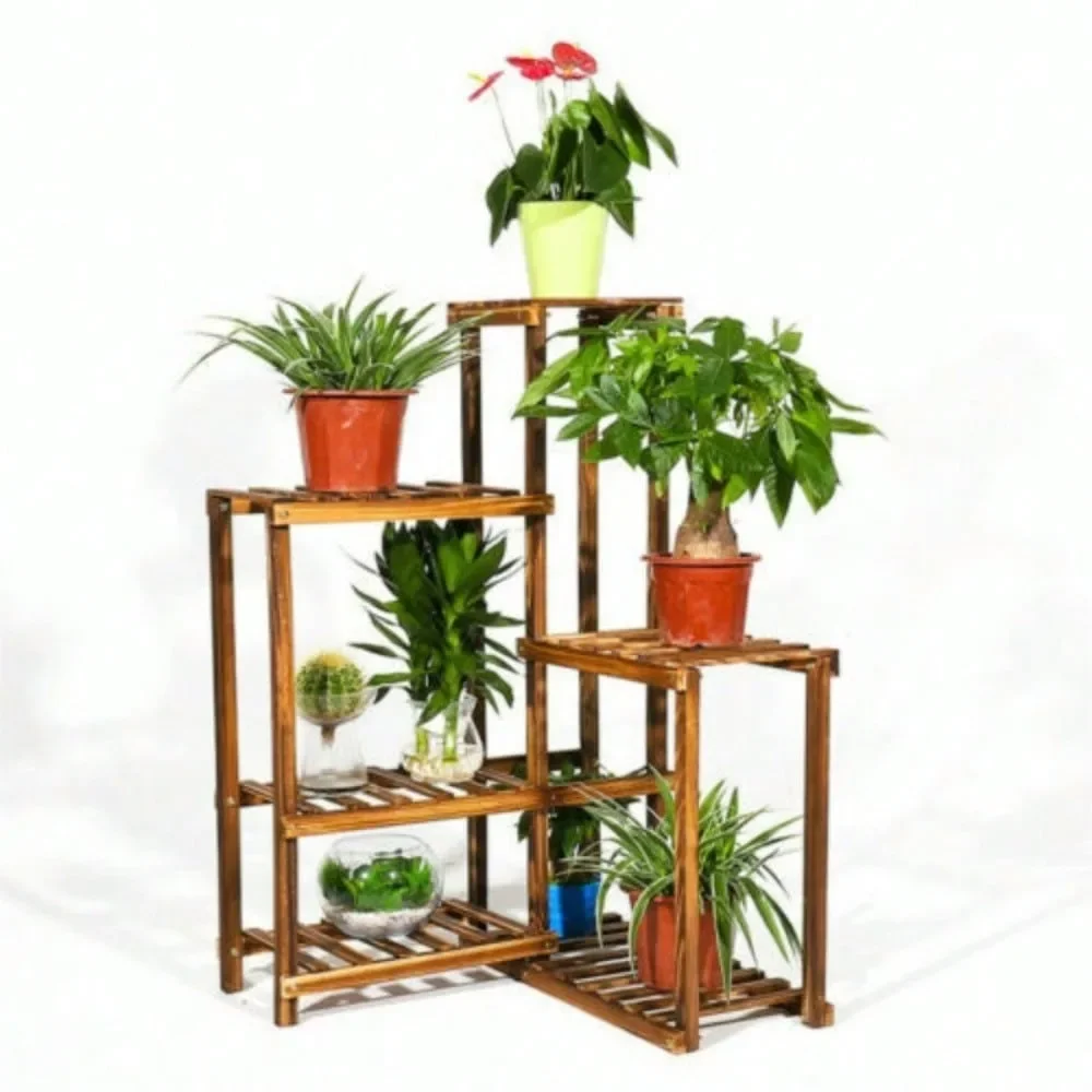 

Vintage Wood Corner Plant Stand Rack Pots Display for Indoor Outdoor Yard Garden