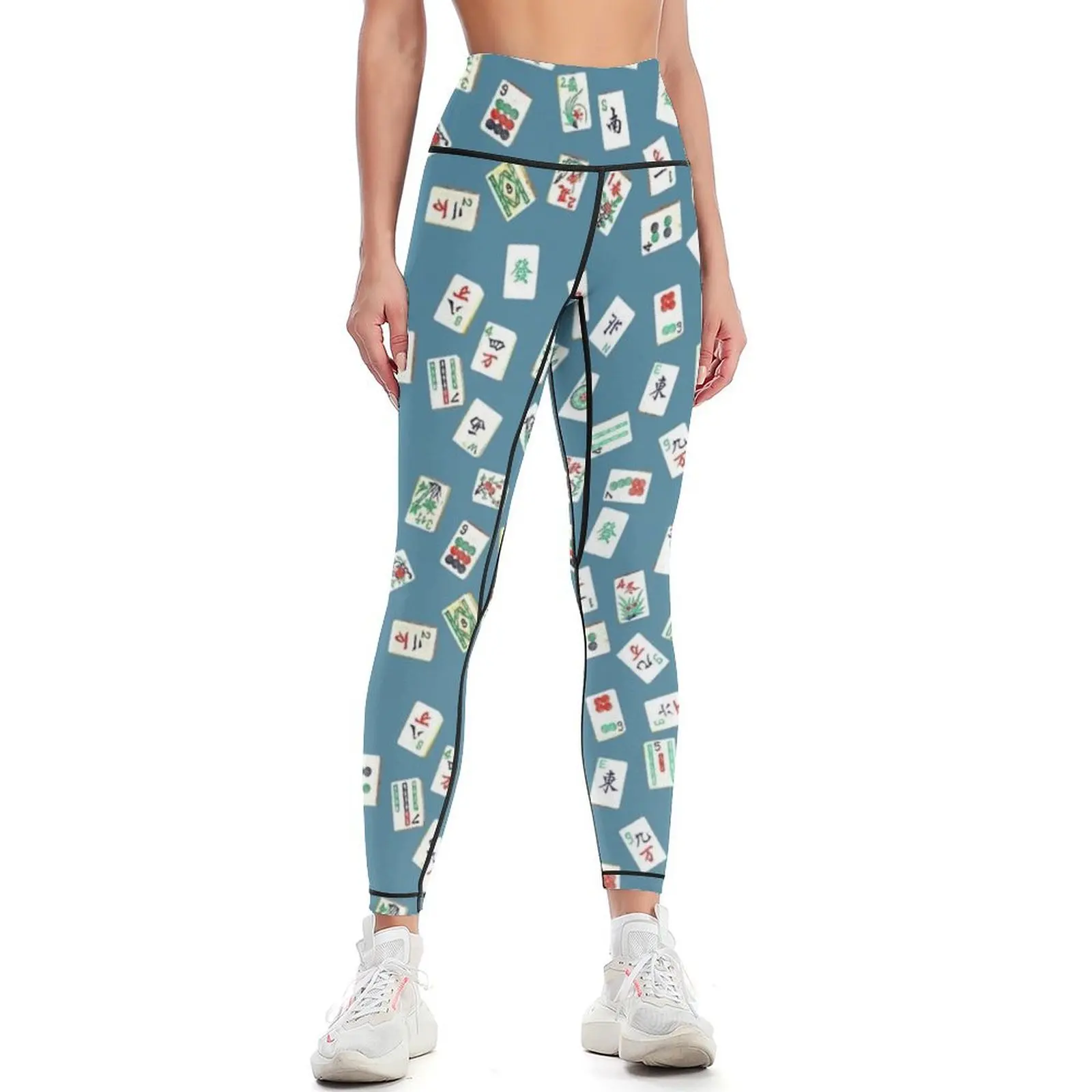 

mah jongg tiles blue Leggings Women's pants Women's gym workout shorts Fitness clothing Womens Leggings