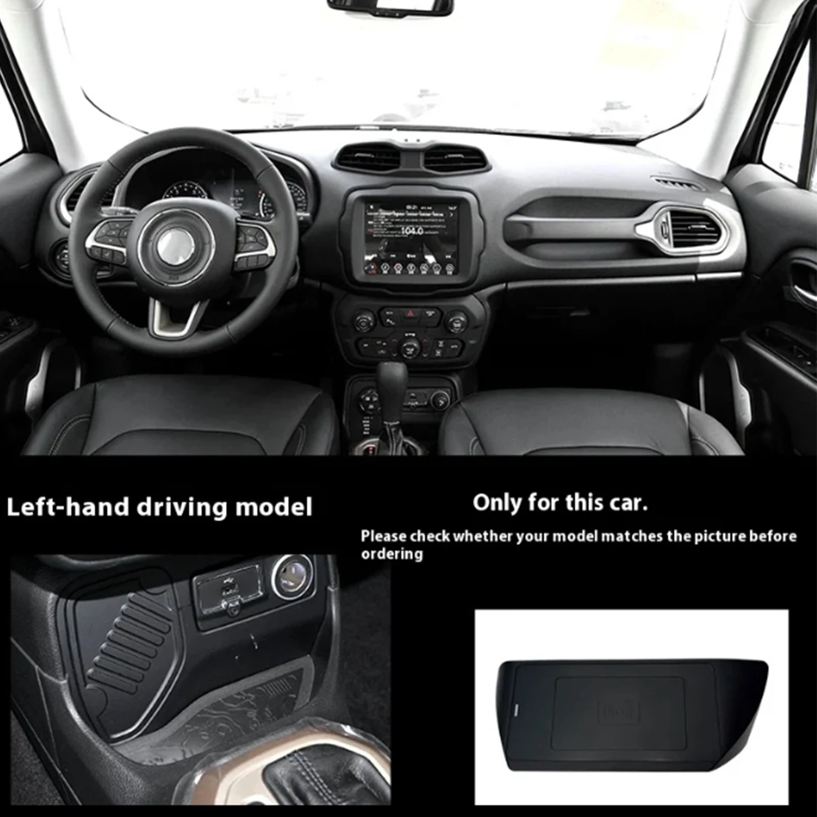 2Din for Jeep Renegade 2018-2021 Car Wireless Mobile Phone Charger Center Console Storage 18W iphone fast charge plate holder