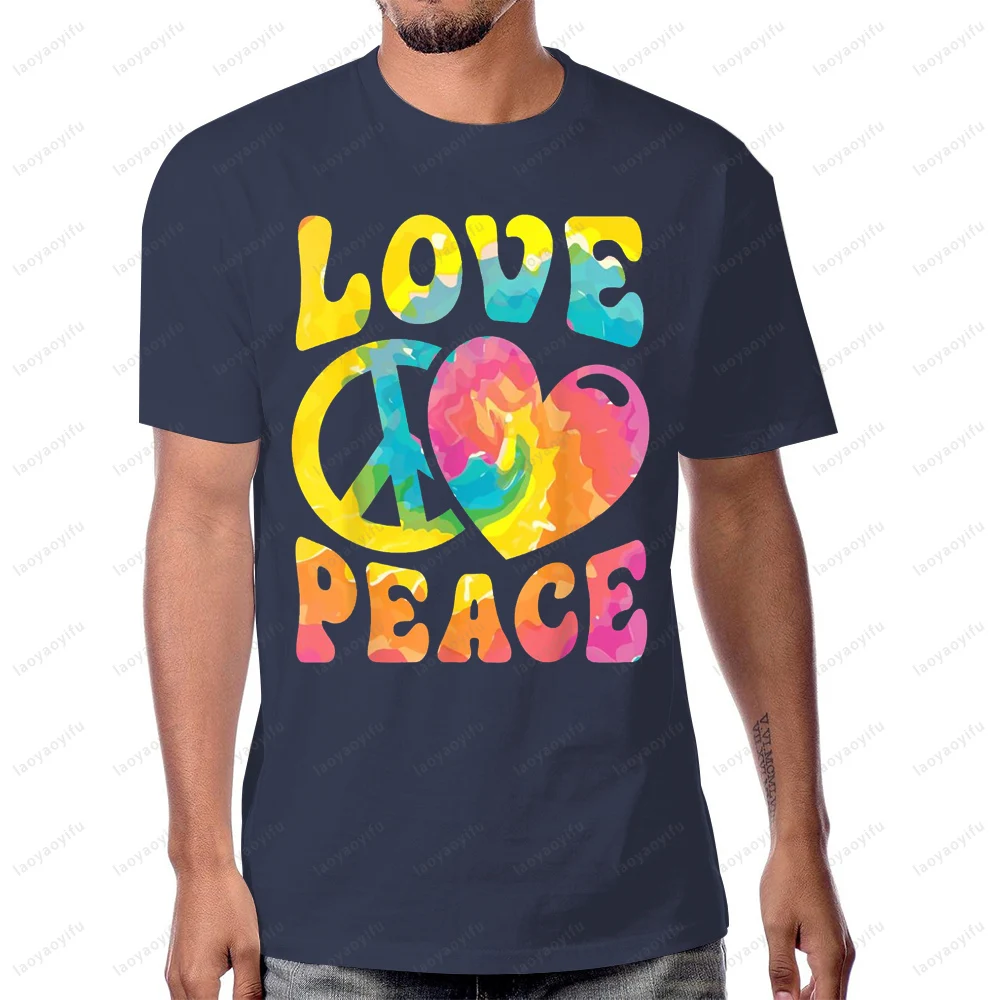 الحب والسلام القلب تي شيرت مطبوع عادية موضة فضفاضة Harajuku رجل التي شيرت القطن قصير الأكمام التنفس الراحة المرأة تي شيرت #3