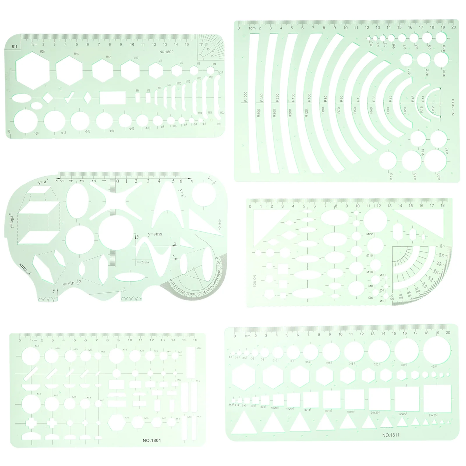 

1 set Geometric Drawing Template Set Circle Ruler Stencils For Drafting Tools Architecture Supplies Transparent Plastic