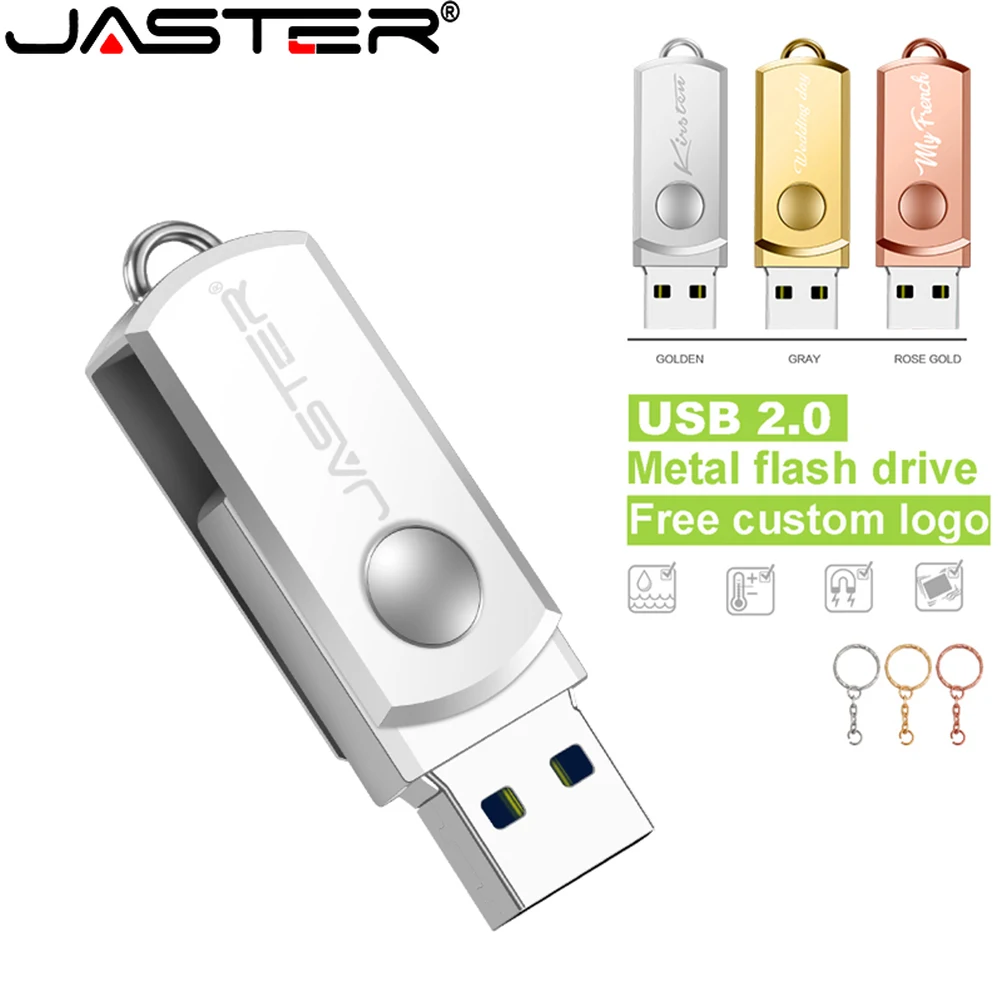 Rotatable Mini USB Flash Drive 128GB Free Custom Logo Pendrive 64GB Silver Metal Memory Stick 32GB 100% Real Capacity U Disk