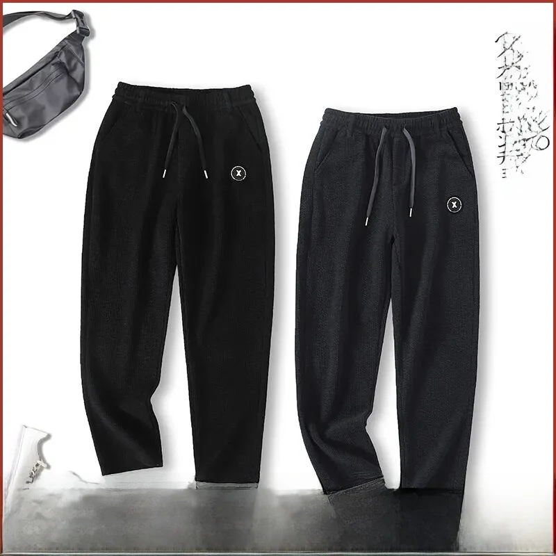 

Men's Casual Pants Texture Fabric Elastic Waist Straight Leg Autumn New Sle Comfortable Breathable Polyester Cotton Blend
