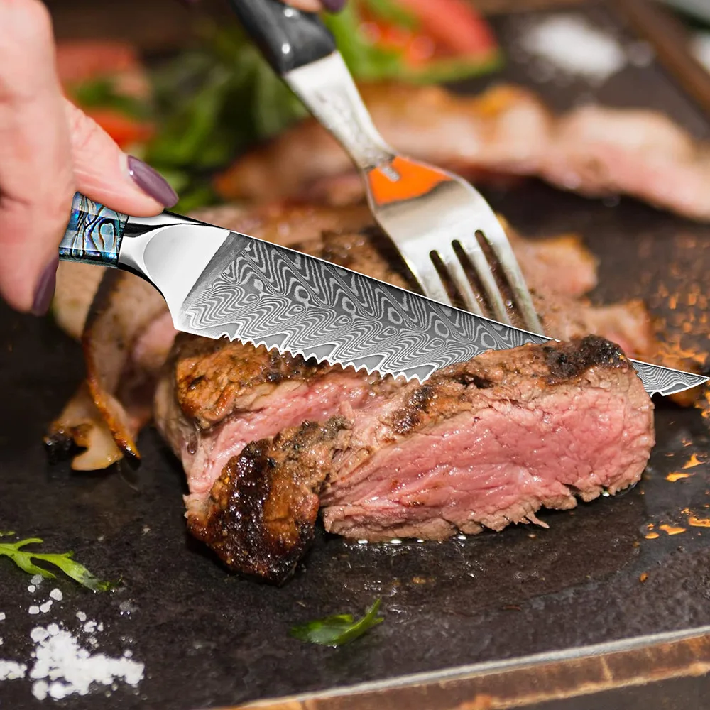 5inch 67Layer Damascus Steel Steak Knife Sharp Blade Abalone Shell Resin Handle Restaurant Beef Slicing Butter Cutting Knives