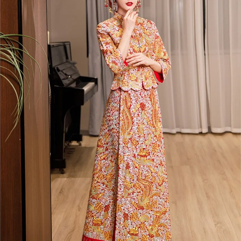 

New style wedding dress Chinese-style bride's gown
