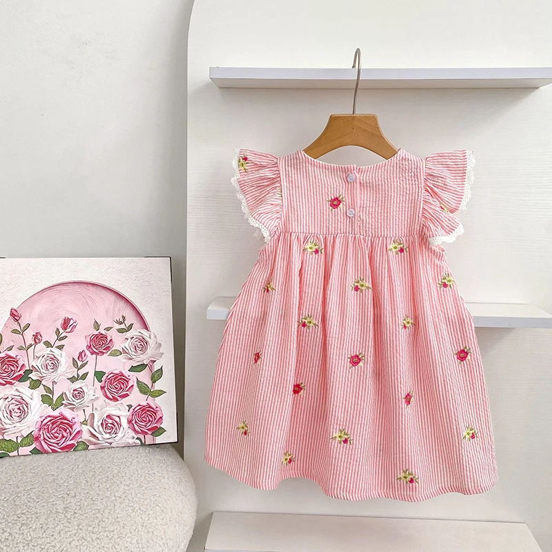2026 Sommer 0-24M Baby Mädchen Flügelärmel Baumwolle Stickerei Baby Body 2-6 Jahre Süße Partykleider Schwesterkleidung – Detail 12