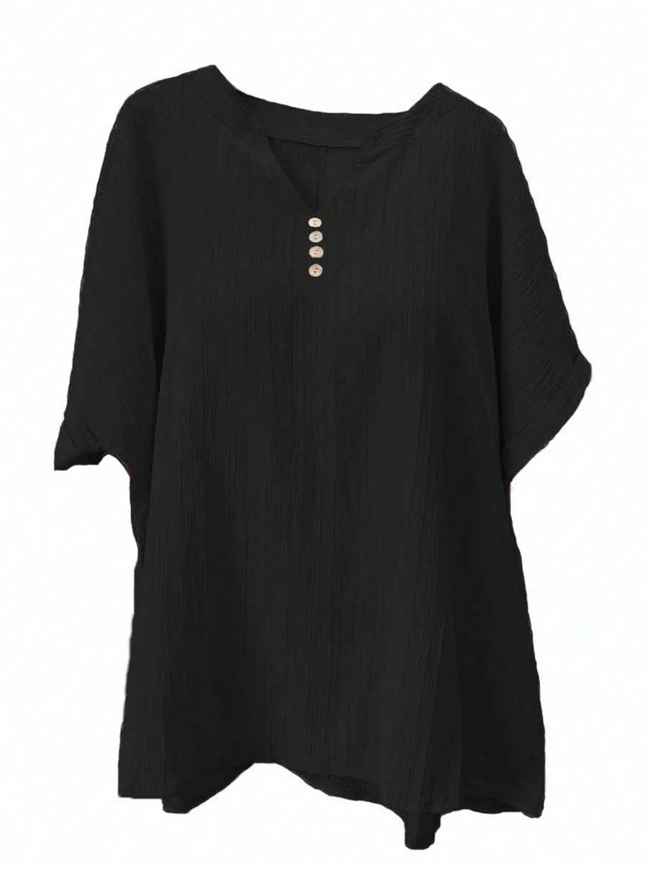 

Plus Size V-Neck Short Sleeve Solid Button-Up Casual Top For Women Summer