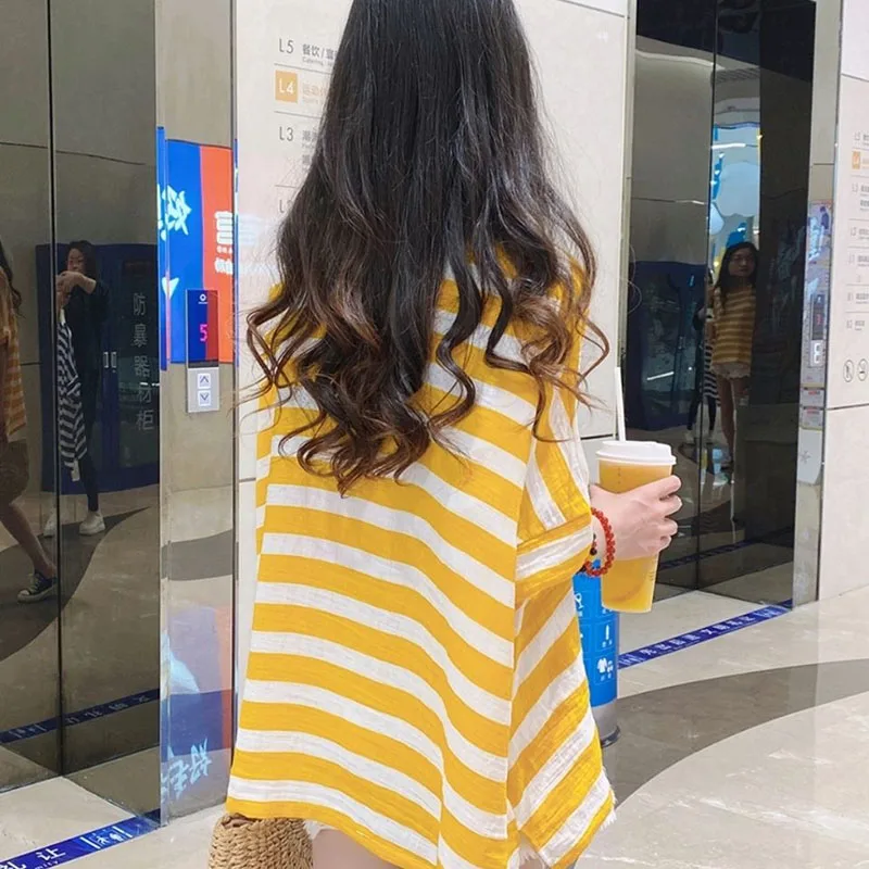 Fashion O-Neck Loose Striped Batwing Sleeve T-Shirt Female Clothing 2024 Summer New Oversized All-match Tops Casual Tee Shirt