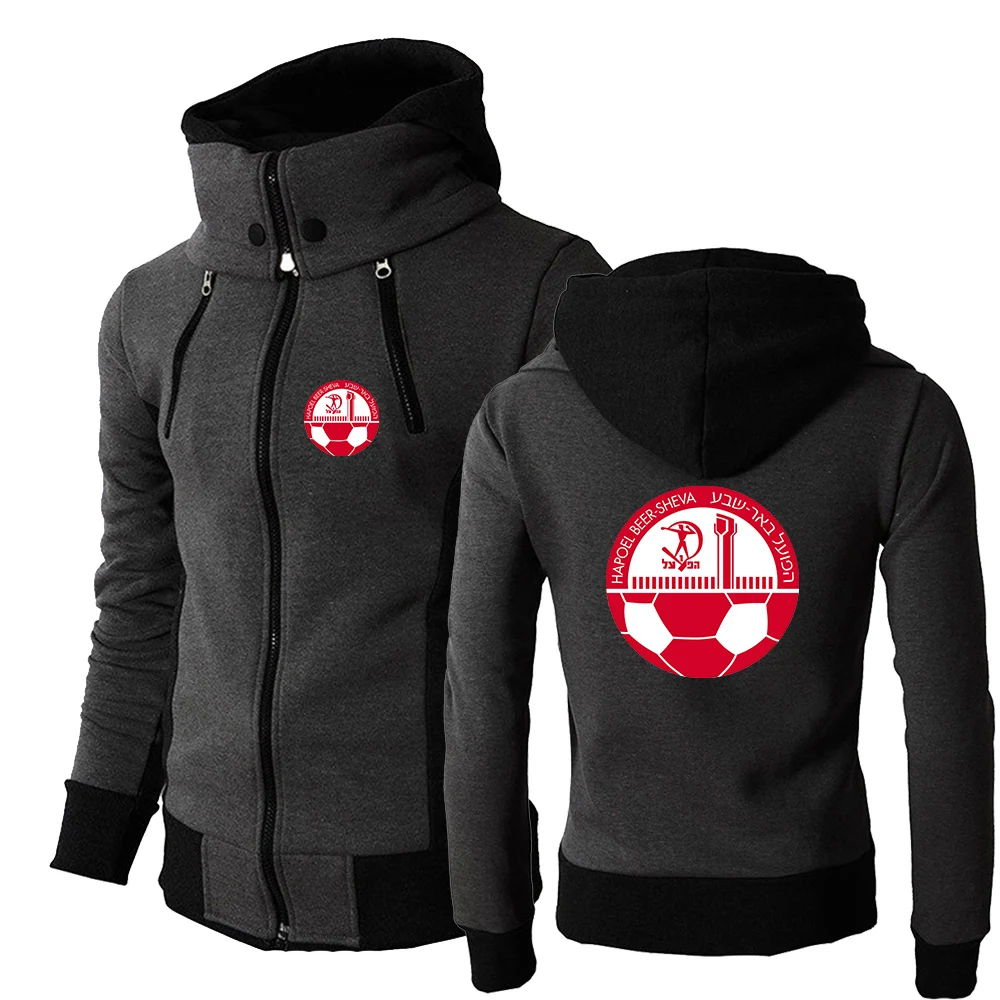 2025 Spring Autumn Men's Hapoel Beer Sheva Logo Printing Popular Multiple Zippers Lapel Collar Hooded Design Long Sleeve Hoodies