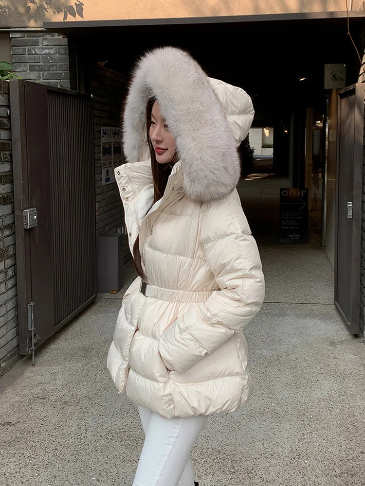 Original Autumn and Winter White Duck Down Jacket Long Coat 2024 Warm Female Ladies Fos Fluuy Thickeing News R99