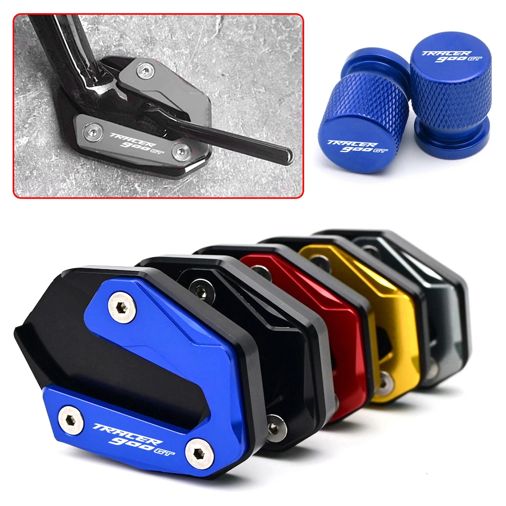 TRACER900GT Motorcycle Kickstand Foot Side Stand Enlarger Pad Tire Valve Cap For YAMAHA Tracer 900Gt 2014-2018 2019 2020