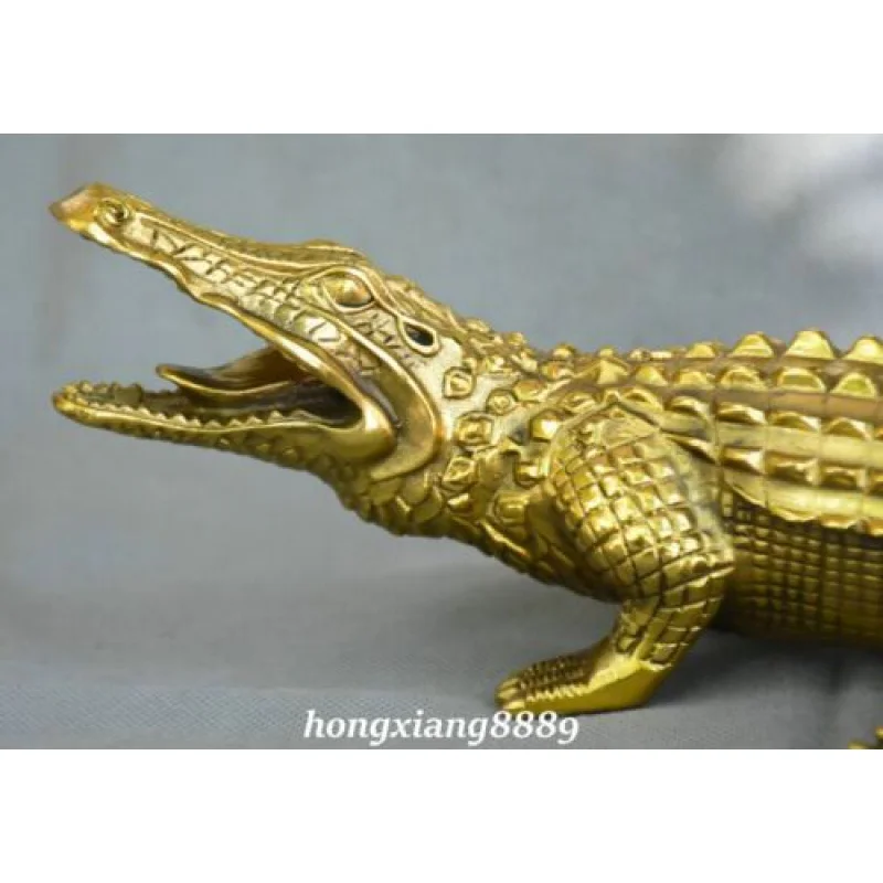 25CM Old China Pure Bronze Gild Animal Crocodile Alligator Cayman Beast Vtatue