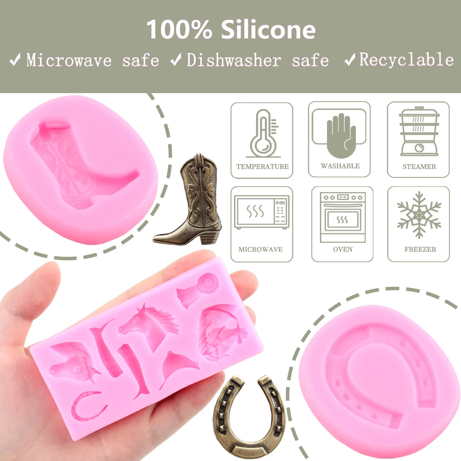 Horse Silicone Mold Horseshoe Fondant Molds Cake Decorating Tools Cowboy Boot Chocolate Gumpaste Mould Candy Resin Clay Moulds