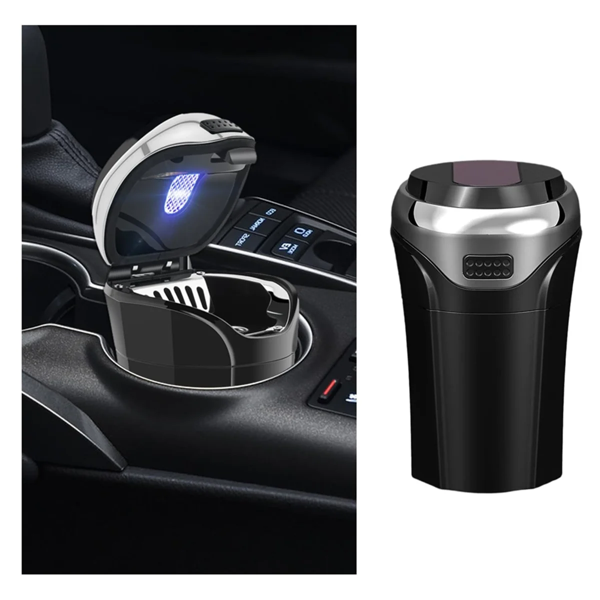 Car Ashtray with Lid, Detachable USB Rechargeable Cigarette Lighter with LED Light, Mini Car Ash Tray Trash Can