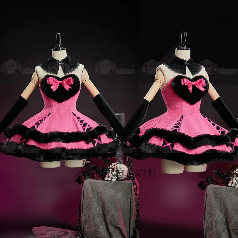 

Аниме Monster Cos High Косплей Дракулаура костюм зимнее плюшевое платье в форме сердца перчатки Хэллоуин карнавальный наряд для вечеринки женский