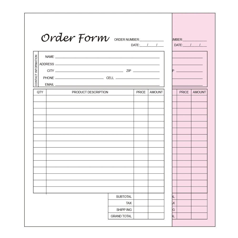 Work Order Forms with Carbon Copy, Invoice Book for Small Business Supplies, Black Scripted Design, 50 Receipts Per Pad