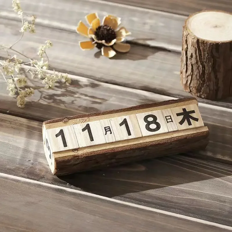 Hot Selling Solid Wood Calendar Desktop Ornaments Mini Pine Calendar Handmade Wooden Crafts Home Decor Nightstand Decoration