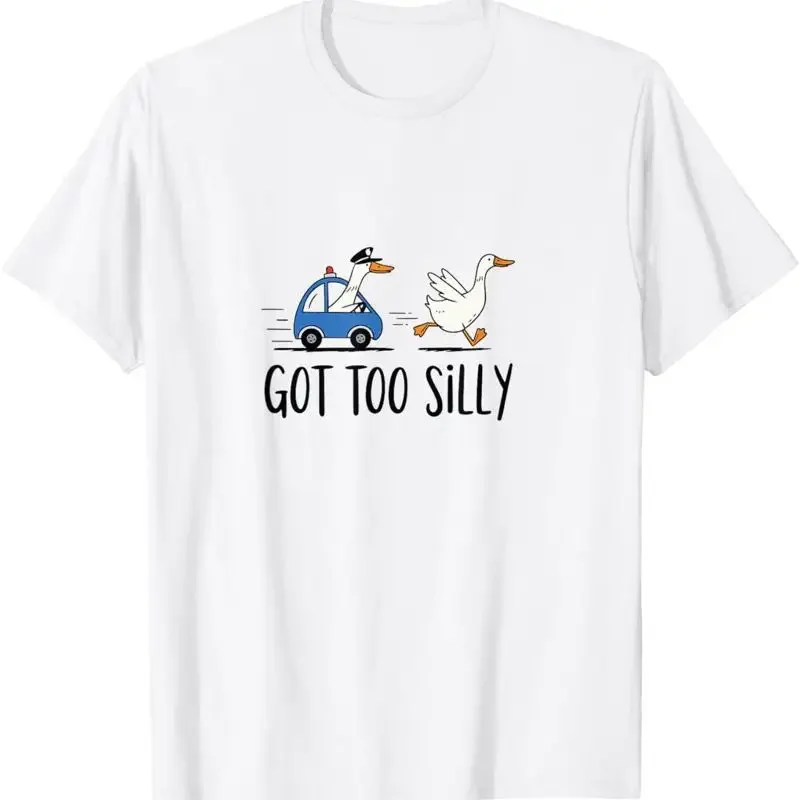 

Goose Got Too Silly Police Chase Funny Animal Graphic Tee Breathable Cotton T-Shirt