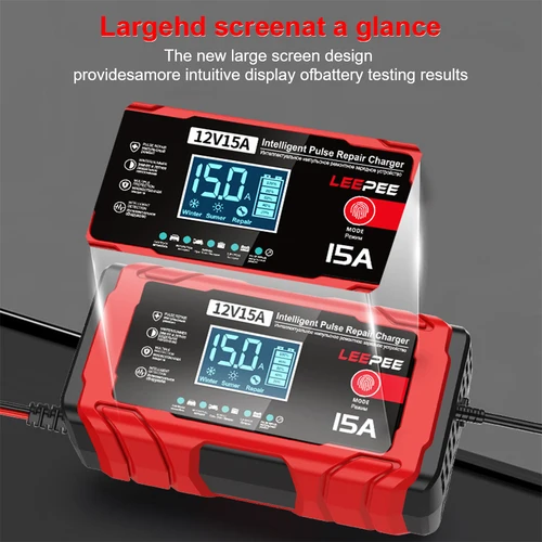 Imagen 2 del producto LEEPEE marcas cargadores de batería de coche 12A 15A 12V reparación de pulso inteligente para almacenamiento doméstico cargadores de baterías de plomo-ácido