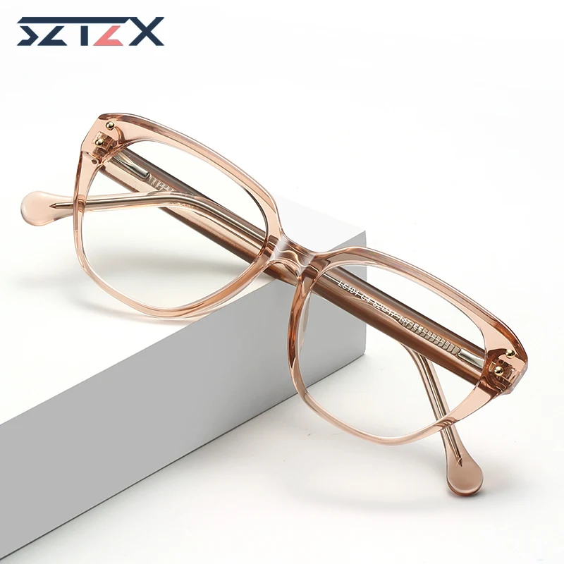 

SZTZX Anti Blue Light Prescription Glasses Fashion Women's Large Frame Butterfly Reading Glasses Myopia Light Color Eyeglasses