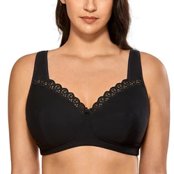 Women's Soft Cotton Plus Size Wirefree Non-Padded Full Coverage Lace Bra