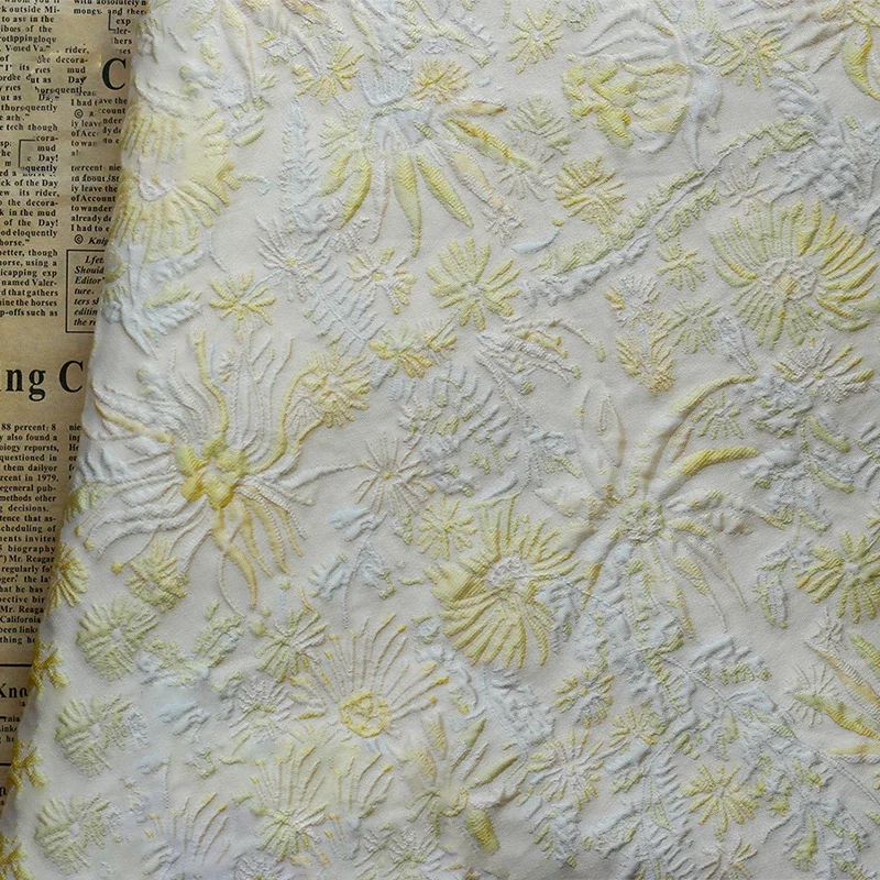 Light Yellow Embossed Flower Yarn Dyed Jacquard Fabric Women's Skirt Dress Bag Shoes Diy Sewing Fabric