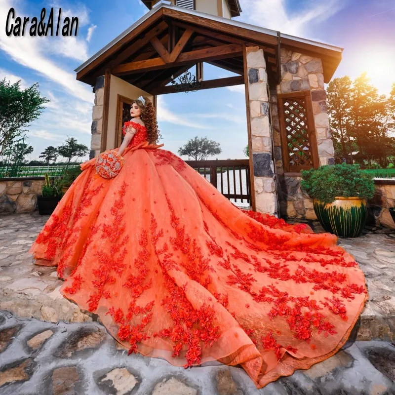 فساتين Quinceanera مزينة بالزهور الفاخرة قبالة الكتف كريستال Vestidos De 15 Años المكسيكي بنات فساتين عيد ميلاد