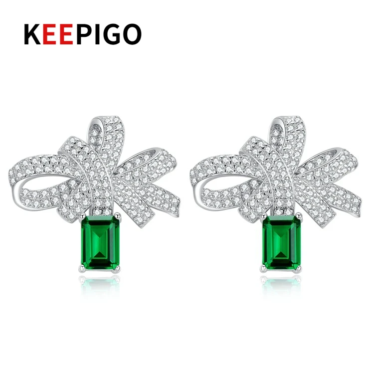 

KEEPIGO S925 Sterling Silver Retro Lab Synthetic Emerald 1ct Fashion Earrings Party Fine Jewelry Birthday Gift RA185