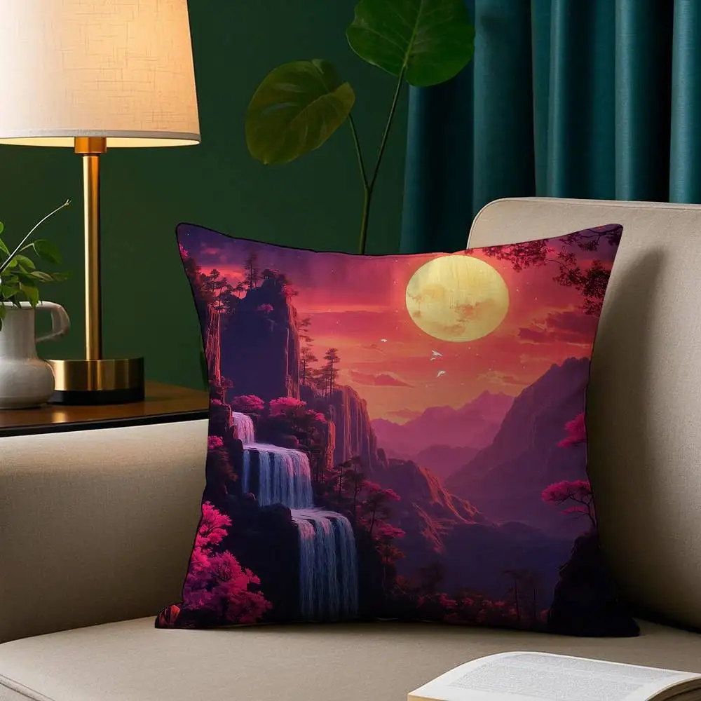 Cherry Blossom Japan Landscape Pillow Case Plush Fabric Soft Pillowcase Double Sided Print Cushion Cover Household Gifts