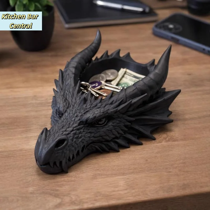 【Bandeja de Almacenamiento con Forma de Cabeza de Dragón Gótico, Organizador de Joyas de Escritorio, Decoración de Escritorio para el Hogar de Estilo Oscuro】