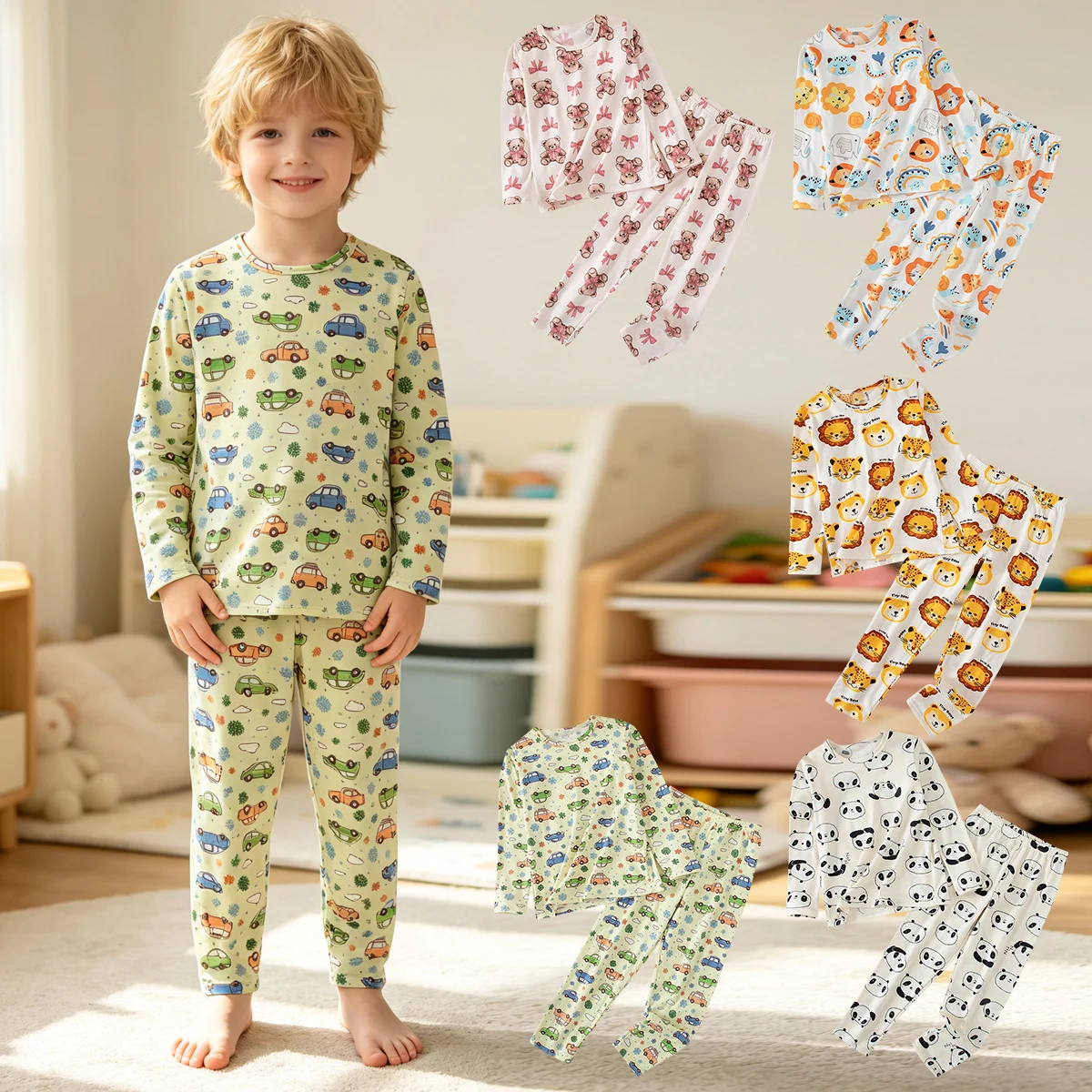 2-teiliges Herbst-/Winter-Set für Kinder, warm, mehrfarbig, mit niedlichem Cartoon-Muster, lässig, für den täglichen Gebrauch zu Hause, geeignet für Jungen und Mädchen, trendig. – Detail 13
