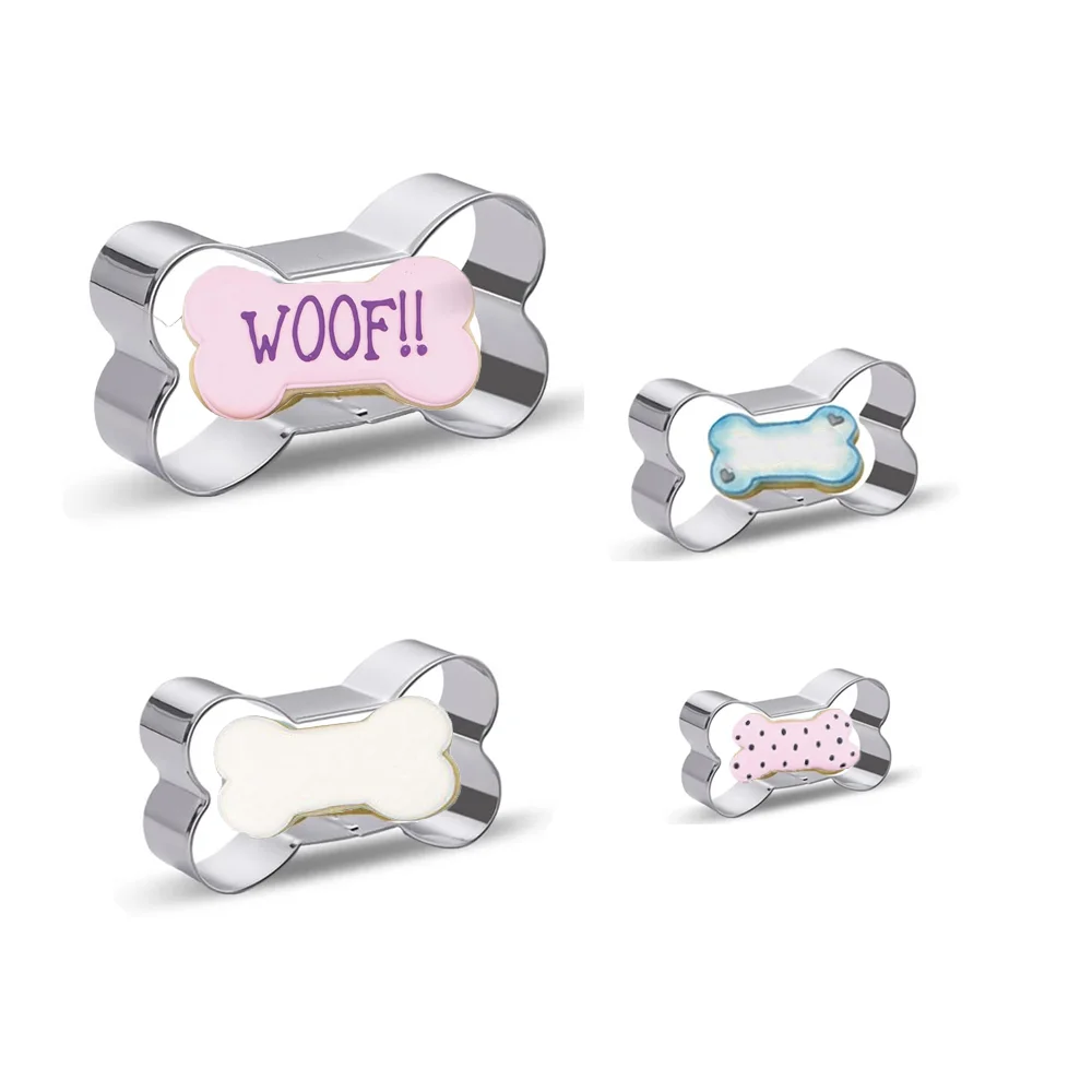 4Pcs Cookie Cutter Set Food Grade Stainless Steel Dog Bone Shaped Molds for Pet Treats Biscuit Fruit Veggie Home DIY Baking