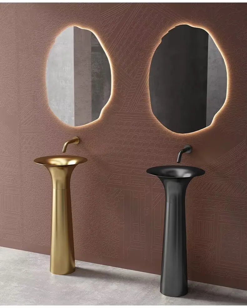 HONGDEC Washbasin Stainless Steel Nordic Column Sink Brushed Gold Basin Bathroom