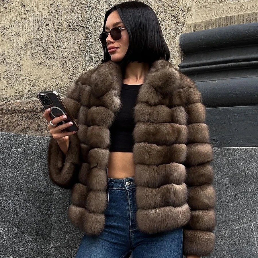 

Fur Jacket Ladies Tops New Arrival 2024 Genuine Fox Furs Coat Winter Fashion Warm Natural Fox Fur Crop Coat