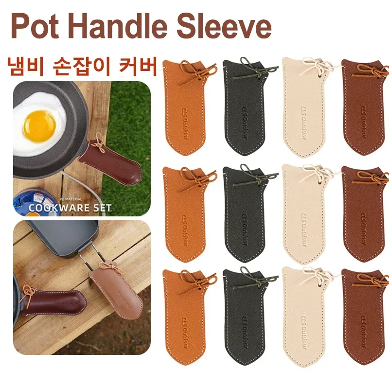 PU Leather Pans Grip Sleeve Anti-scalding Pot Handle Cover High Temperature Insulation for Aluminum Lunch Box/Folding Bowl