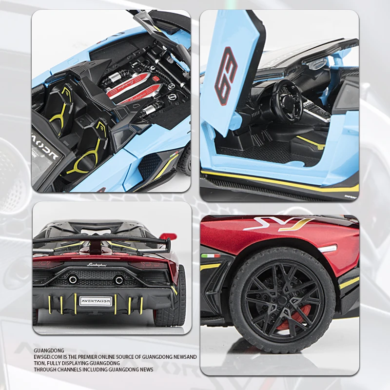 1/32スケール ランボルギーニ SVJ63 合金ダイキャスト クラシックカーモデル サウンドライト プルバック式 子供向けギフト コレクション おもちゃの車