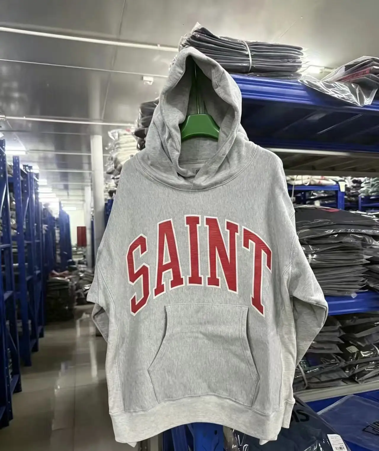 New Luxury Men SAINT LOUIS Washed Grey vintage Hoodies Hoody hooded Sweatshirts velvet Cotton Thick Fleece US Pullovers A142