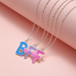 3Pack Colorful Glitter Pendant BFF Letter Necklaces for 3 Girls Friendship Jewelry Gifts