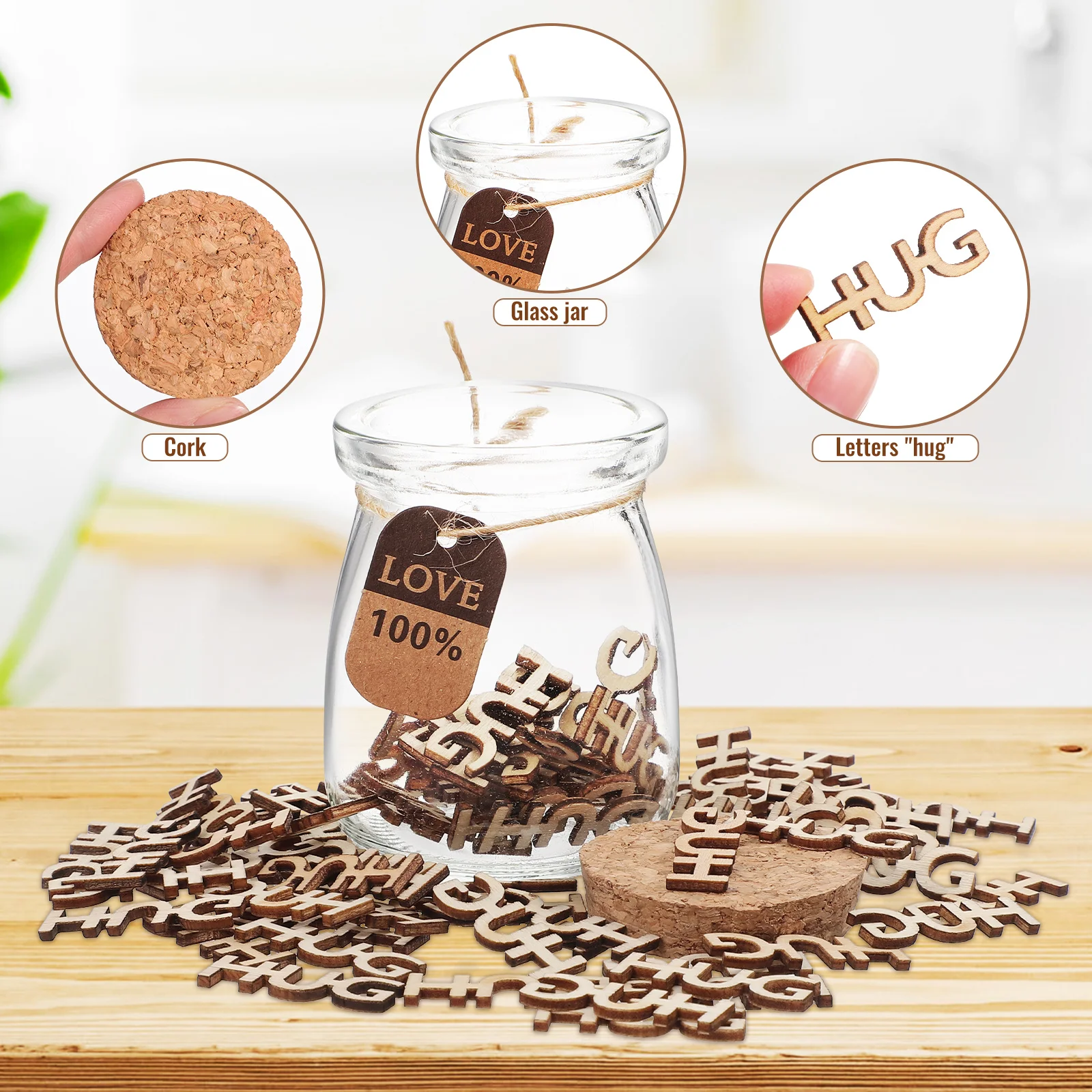 

Hugs In Jar Gift Pine Wood Cutout Storage Bottle Engagement Gifts Funny Letter Present Unique Design Long Use