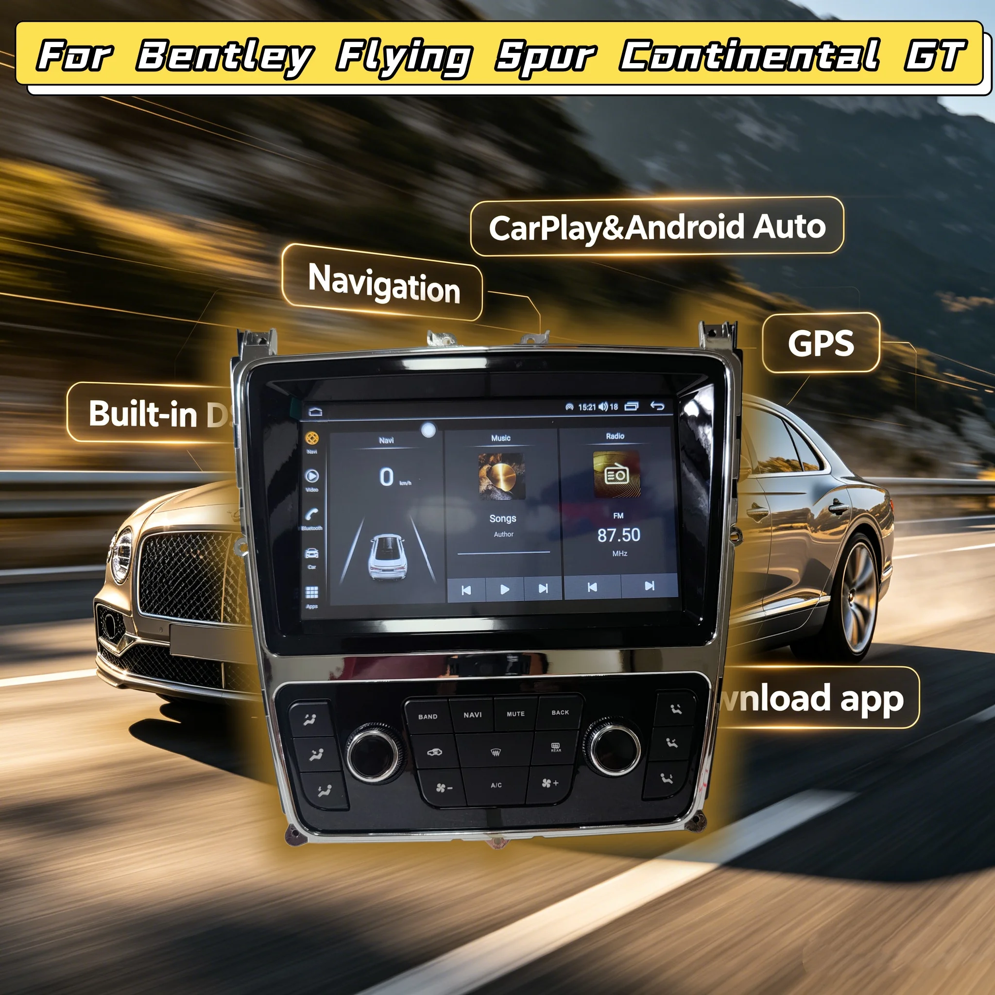 Head Unit 9inch Android 15 For Bentley Flying Spur Continental GT 2012-2019 Android Auto Car Radio Multimedia Navigation CarPlay