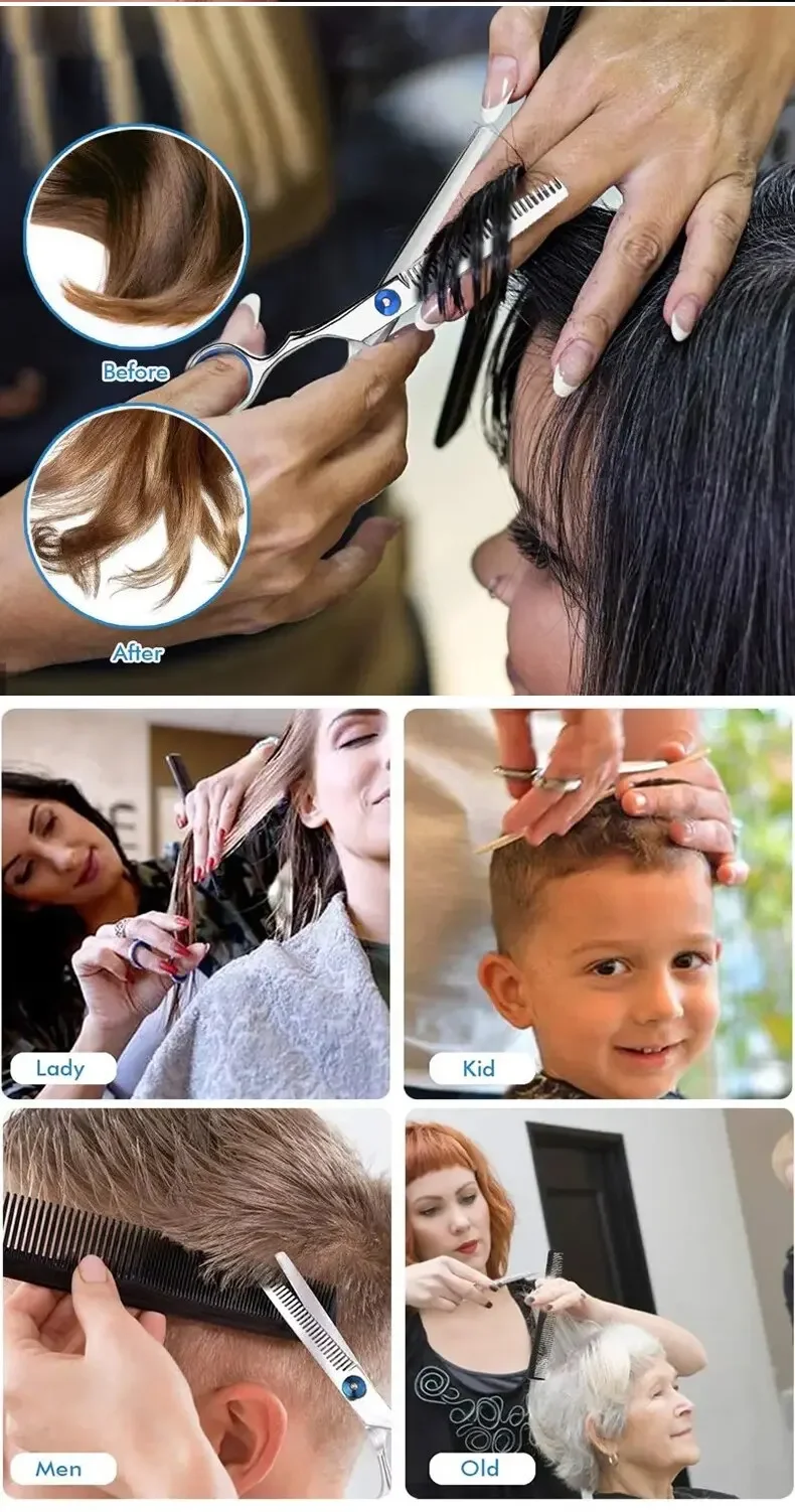 Professionelle Friseurschere aus Edelstahl zum Schneiden und Ausdünnen für den Heim- und Salongebrauch – Detail 8