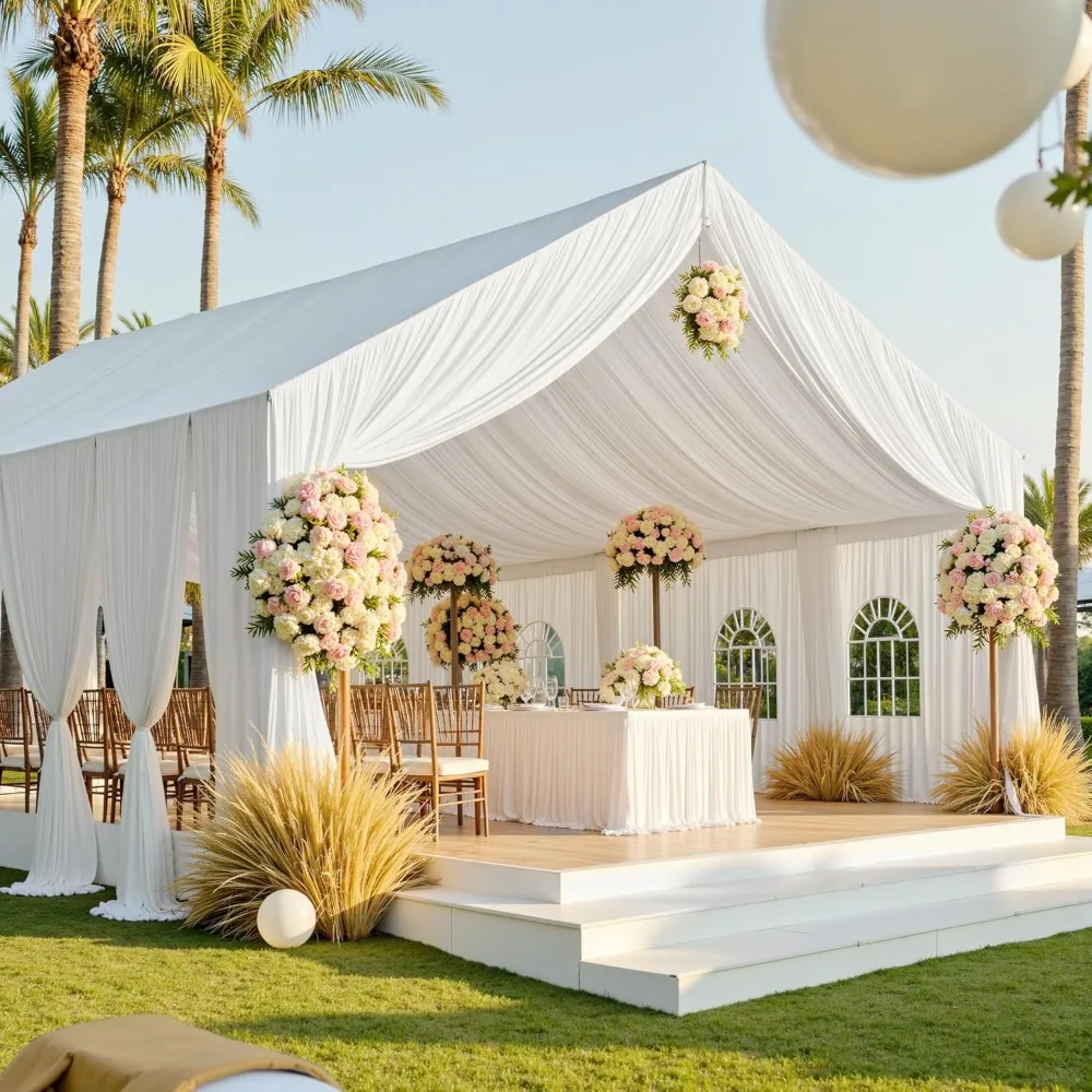 

12 Panels 5ftx20ft White Ceiling Drapes for Wedding Parties – 20 FT Extra Long Thick Polyester Wrinkle-Free Drapery