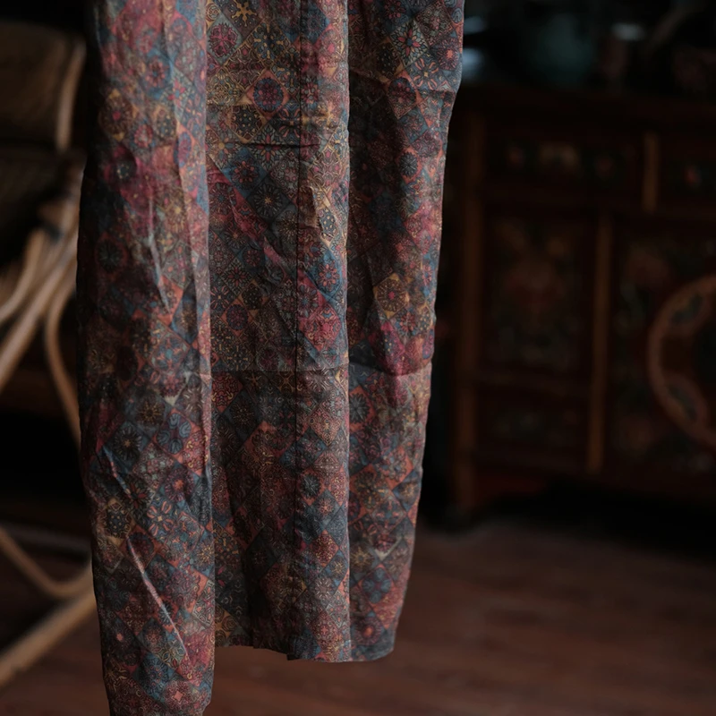 Abito lungo casual da donna oversize Nuovo arrivo 2025 Abiti estivi in lino femminile allentati con stampa floreale stile vintage con scollo a V M1669