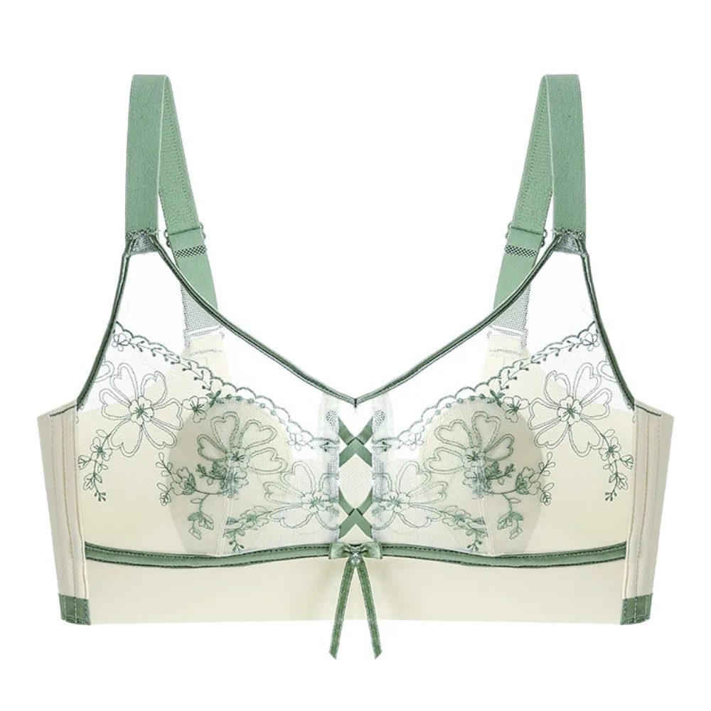 قابل للتعديل Bowknot الدانتيل العميق الخامس الصدرية للصدمات شبكة رقيقة سلس حمالات الصدر النساء مكافحة ترهل شفافة اللاسلكية الصدرية النساء #1