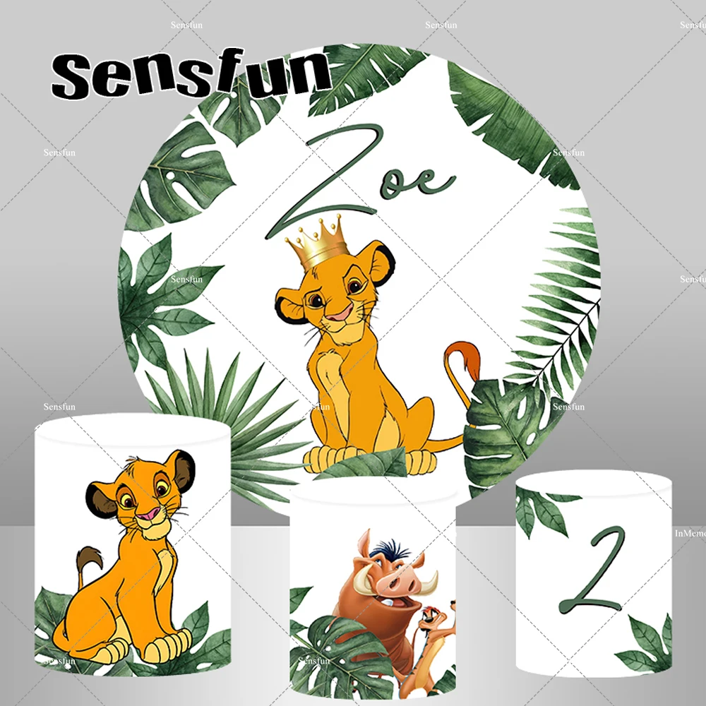 Lion King Boys Wild One Safari Jungle Party Round Backdrop Cover Green Leaves Kids Birthday Party Background Customized